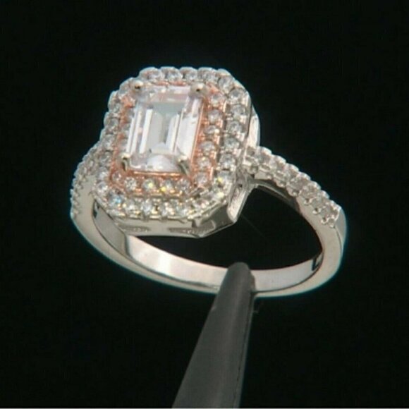 CZ Ring Rhodium Over Silver & 14K Rose Gold Silver - Bella Luce  - Size 5 - Picture 2 of 4